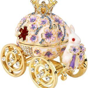 Cloisonne Bunny and Carriage Jewelry Box with Gold and‎ Rhinestones